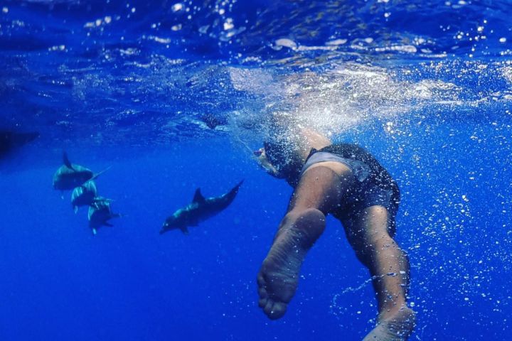 a man swimming in a body of water
