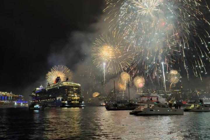 fireworks in the sky over a body of water